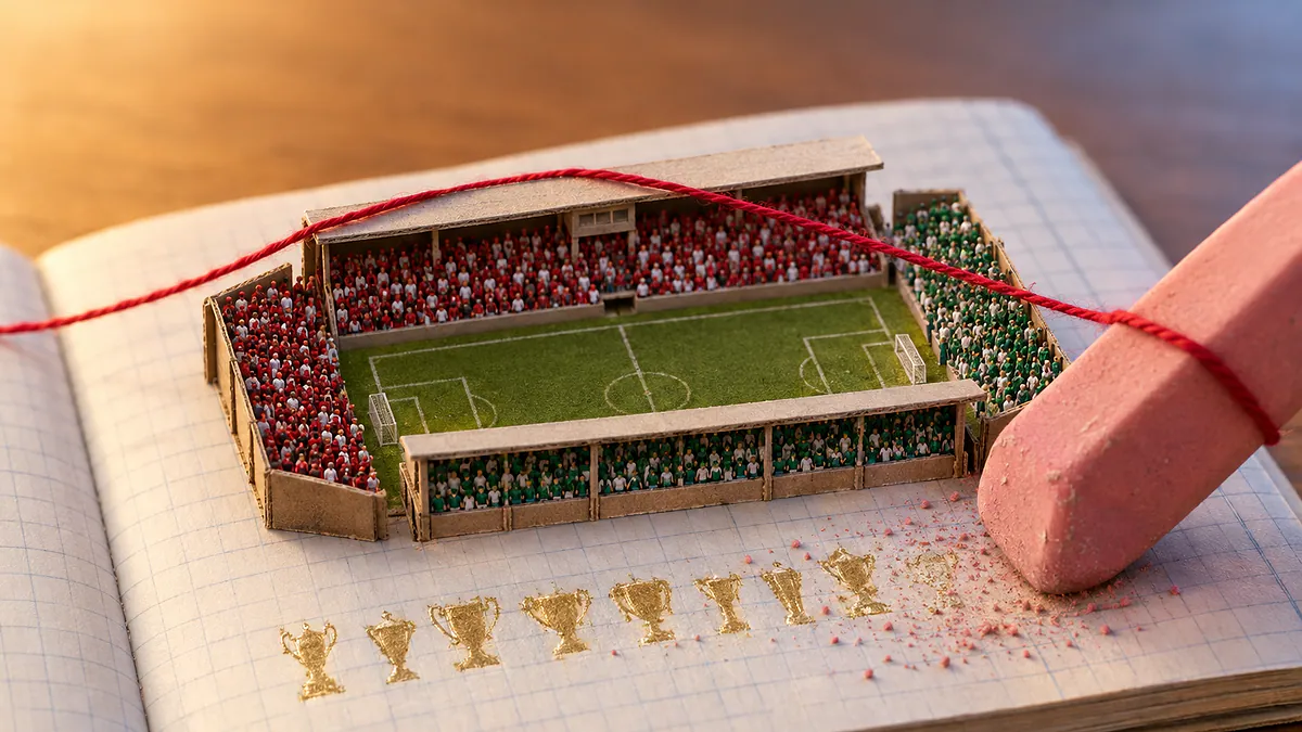 Caderno com estádio em miniatura e borracha que não apaga troféus: Arias Palmeiras Torcida Fluminense